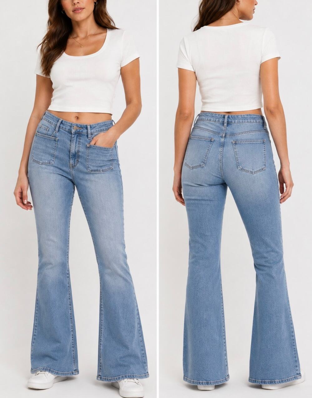 GAP 70s Flare Jeans Light Wash High Rise Stretch Denim 14/32R Casual Clean Girl